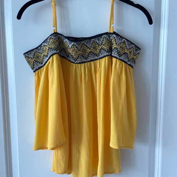 BCX Yellow Off-Shoulder Embroidered Boho Top - Picture 5 of 9